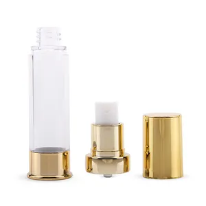 高級光沢のある金色の化粧品ローションインナーボトルエアレスボトル、エアレスポンプボトル30mlカラー、透明エアレスボトル