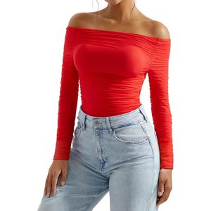 <b>Women</b> Long Sleeve off Shoulder Crop Top Fitted Y2K Style Knitted Elastic for Everyday Wear - Product Image 2