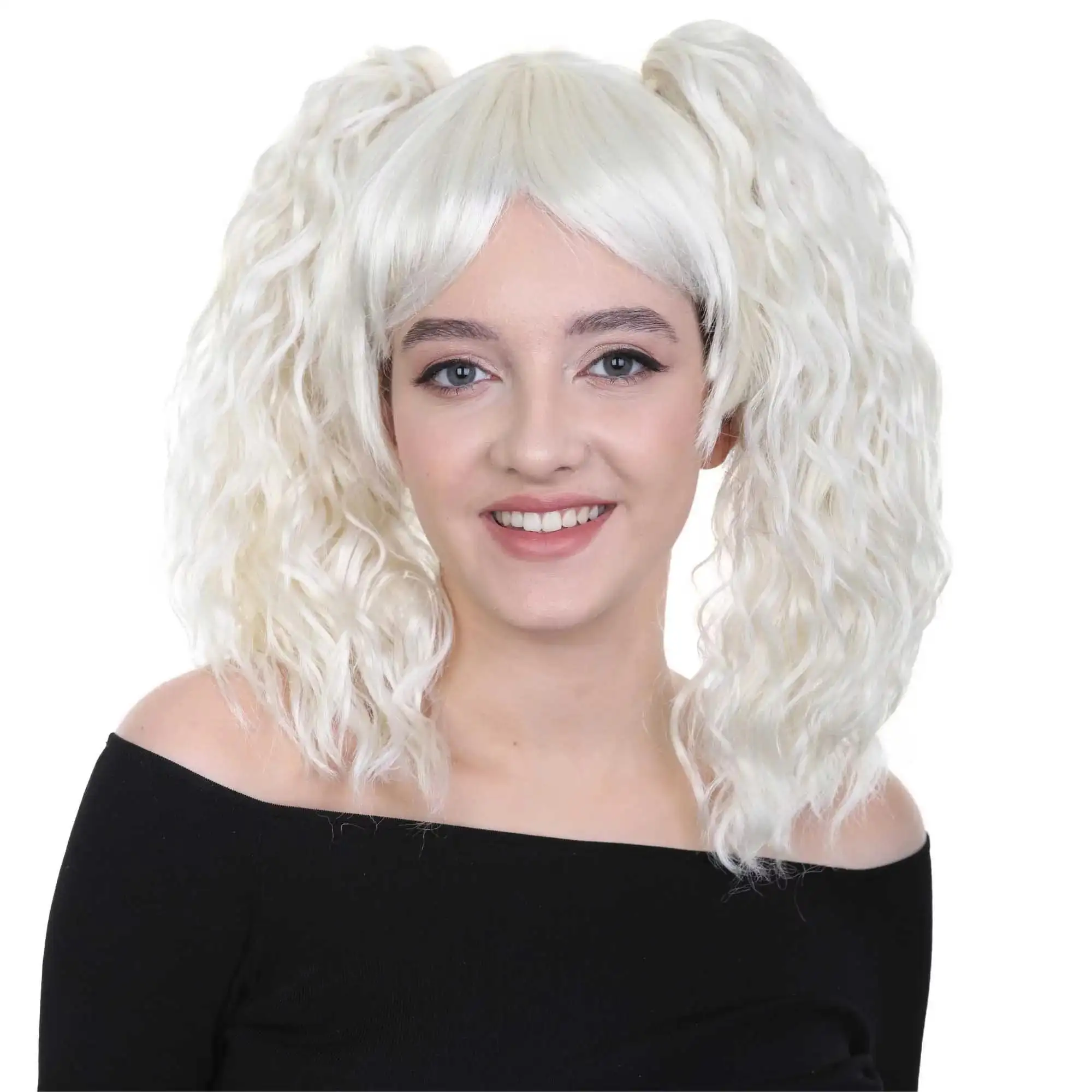 Perruque double queue de cheval pour femmes adultes blanc TV film fête perruque bouclée Cosplay perruque Halloween pour femmes fête jeu de rôle accessoire de tête