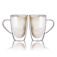 Mug à café en verre à double paroi 320 ml 10,8 oz, tasse à thé isolée en borosilicate avec poignée, verre transparent compatible micro-ondes