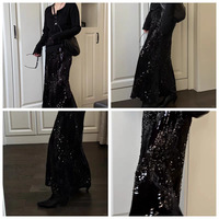 Tissu en velours noir scintillant avec broderie de paillettes, tissu à paillettes pour robes de soirée, jupes, vêtements de scène pour femmes