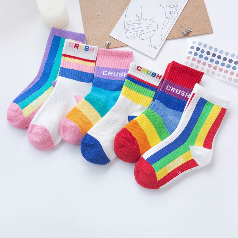 5 paia di calzini colorati a righe arcobaleno per bambini (età 1-5), Multicolore B, 1-2 Years
