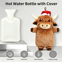 Bouillotte personnalisée mignonne en forme de vache des Highlands avec housse en peluche – Cadeau de Noël