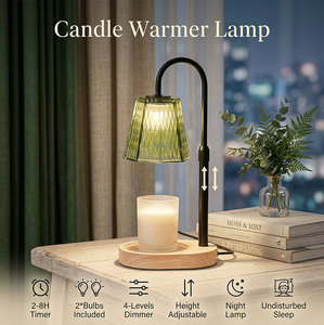Dimmable Timer Control Candle Warmer Lamp <strong>Clear</strong> Faceted Grid Bell Glass Shade Adjustable Curved Gooseneck Arm Wood Base - Product Image 2