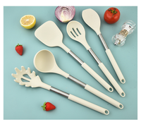 Ensemble de 12 spatules en silicone avec manche en acier inoxydable beige antiadhésif, grattoir de cuisine, cuillère à fentes, louche à soupe, spatules