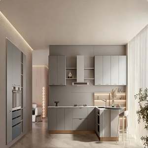 Cocina Minimalista Personalizada Balom en Color Blanco Crema con Gabinetes sin Tiradores, Electrodomésticos Integrados y Diseño Limpio Integrado - Product Image 4