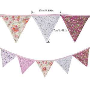 12 guirlandes triangulaires en tissu de coton pour jardin, drapeaux de décoration pour anniversaire, mariage, extérieur et maison - Product Image 6