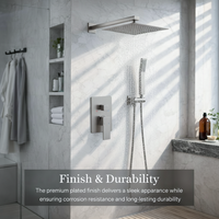 Ensemble de douche mural double avec robinet, pommeau de douche cascade de 10 pouces et douchette à main, finition nickel brossé, en alliage céramique