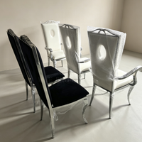 Chaise de salle à manger de luxe en acier inoxydable avec dossier haut, cadre ovale ajouré, en cuir PU, pour la maison, l'hôtel, l'extérieur, les banquets et les mariages