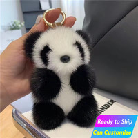 Porte-clés en peluche panda moelleux et adorable, personnalisé, pour la vente en gros, pendentif de sac à dos, décoration, cadeau, petite poupée animale mignonne