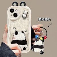 Coque de téléphone portable en silicone avec support oreilles de panda de dessin animé et pendentif mignon pour iPhone 11 12 13 14 15 16 17 Air