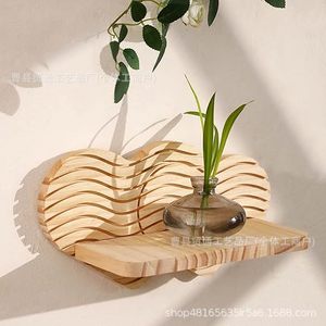 Wooden Heart Shaped <b>Wall</b> Shelf Display Rack For Home Bathroom Bedroom <b>Storage</b> Jewelry Aromatherapy Decorative Organizer - Product Image 1