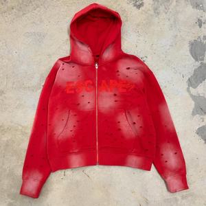 เสื้อฮู้ดดี้ซิปเต็มตัวทรงโอเวอร์ไซส์สไตล์วินเทจพิมพ์ลายสกรีนผ้าไหมแบบยูนิเซ็กซ์  พร้อมดีไซน์ฟอกสีซีดแบบทำเก่าสำหรับผู้ชาย - Product Image 2