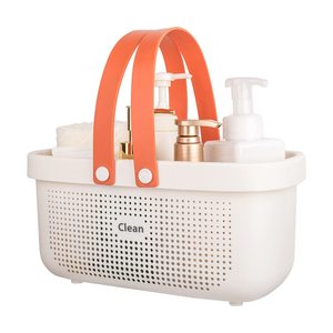 Organizador portátil de plástico para baño, cesta de almacenamiento para ducha, con asa