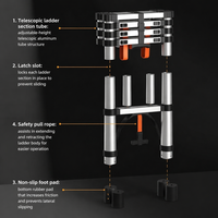 Échelle télescopique pliable multifonctionnelle en alliage d'aluminium Yunpan 2,3 m, nouvelle, épaissie, capacité de charge de 150 kg, 6 marches