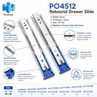 Usine Hotsale 45mm extension complète pousser pour ouvrir les rails coulissants télescopiques pour pousser et fermer les tiroirs