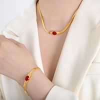Ensemble Collier et Bracelet en Acier Inoxydable 316L Plaqué Or 18K avec Zircon Géométrique, Vente en Gros, pour Femme, Mariage, Fête, Fiançailles