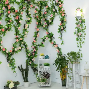 Estilo coreano 2,3 M boda vides pared colgante ratán jardín al aire libre decoración Rosa flor vides artificiales