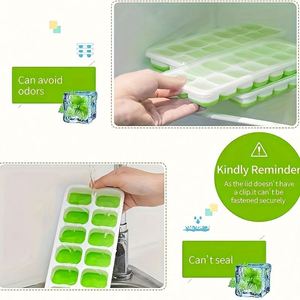 ถาดน้ำแข็งซิลิโคนแบบซ้อนได้ ปลอดสาร BPA พร้อมฝาปิดกันหกแบบถอดได้ ง่ายต่อการปล่อยน้ำแข็ง ถาดน้ำแข็งซิลิโคนยืดหยุ่น 14 ก้อน - Product Image 6