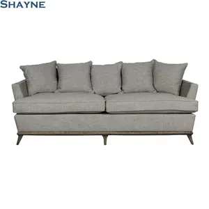 Shayne çin ODM mobilya fabrikası özelleştirmek amerikan tarzı oturma odası ahşap çerçeve 3 kişilik antika gri kumaş kanepe
