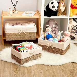 Keranjang Dinding Oval dari Jute Putih dengan Lapisan Kain, Keranjang Cucian Beroda dari Logam, Bukan Kain Tenun, Ukuran XL, Penyimpanan Dapur - Product Image 3