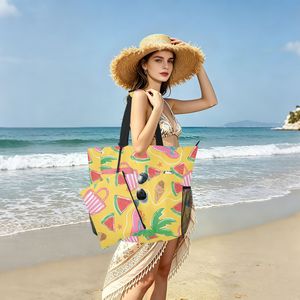 กระเป๋าหิ้วชายหาดกันน้ำพิมพ์ลายตามสั่งขายส่งสำหรับผู้หญิง กระเป๋าสะพายไหล่แบบใช้ซ้ำได้พร้อมซิปและกระเป๋าใบเล็กเข้าชุด - Product Image 1