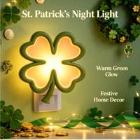 Ornement de fête irlandaise, Saint-Patrick, trèfle à quatre feuilles 3D, lumière LED à brancher, veilleuse porte-bonheur, décoration festive pour la maison et les fêtes