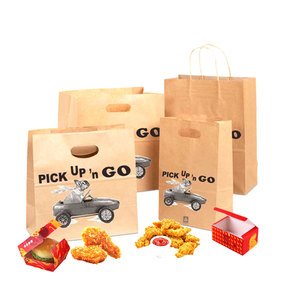 Sac en <span class=keywords><strong>papier</strong></span> kraft brun personnalisé écologique avec poignée plate, sac de livraison de nourriture à emporter pour restaurant - Product Image 5