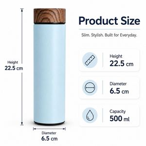 Custom Double Wall Vacuum Insulated Stainless Steel <b>Thermos</b> Water Bottle with Wood Grain Lid Promotional Corporate Gift Flask - Product Image 4