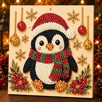 Kit de Peinture Diamant DIY Faite à la Main, Motif Carré en Acrylique Style Nordique, Perles de Noël, Pingouin, Bonhomme de Neige, pour Décoration Intérieure
