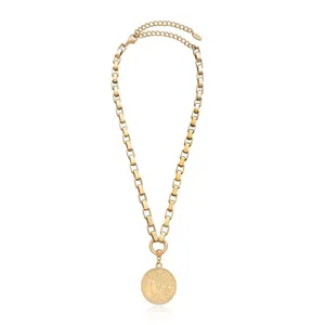 Medallion Necklace for Men and Women Stainless Steel 18K Gold Plated Punk Stacking Vintage Necklace Chunky Coin Necklace