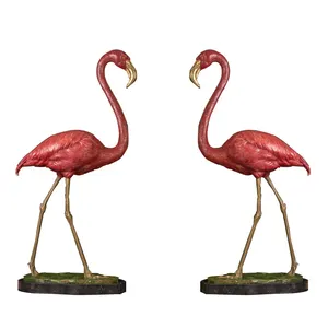 Buiten Paar Levensgrote Bronzen Rode Flamingo Sculptuur Tuin Messing Standbeeld