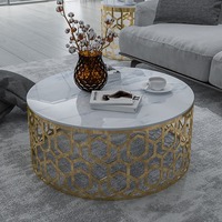 Vente en gros de table basse ronde de luxe de haute qualité base en acier inoxydable doré table centrale avec dessus en faux marbre pour la maison, villa, hôtel