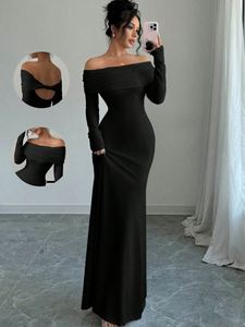 Robe de soirée élégante et tendance pour femme, coupe ajustée aux épaules, longueur ras du sol, style trapèze, respirante, idéale pour les soirées et événements. - Product Image 2