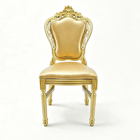 Chaise de mariage en résine dorée royale, style rococo français, dossier sculpté en couronne, coussin rembourré doré, pour banquets