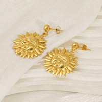 Boucles d'oreilles pendantes soleil en acier inoxydable 304 plaqué or 18 carats, avec médaillon radiant et boule, 42x30mm, bijoux bohèmes pour femme