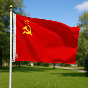 ธงชาติสหภาพโซเวียตแบบพิมพ์ ขนาด 3x5 ฟุต พร้อมเสาธงอะลูมิเนียมยาว 6 ฟุต ดีไซน์ป้องกันการพันกันขณะโบกสะบัด - Product Image 2