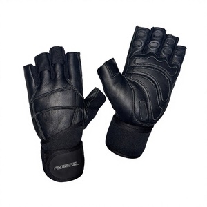Gants de musculation en cuir PU noirs avec support de poignet pour entraînements intensifs, logo personnalisé, pour une adhérence accrue - Product Image 1
