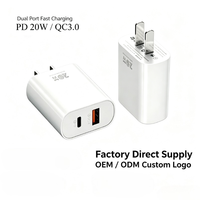 Adaptateur de chargeur mural USB-C mini à double port 20W PD 3.0 QC 3.0 pour appareils iOS Android USB-C