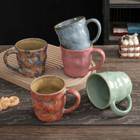 Mug en grès céramique rétro, design irrégulier, origine Dehua, compatible lave-vaisselle et micro-ondes, tasse à café et lait pour cafés, hôtels et B&B
