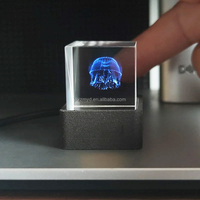 GIFTV Kristal 3D Holografik Dekorasi Meja Stasiun Cuaca Pintar Jam Digital dengan Animasi GIF dan Album Gambar