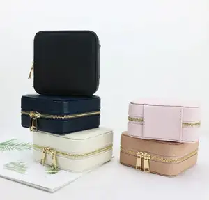 Produk baru tas penyimpanan perhiasan kulit saffiano kotak perhiasan bepergian dengan kaca