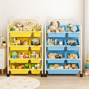 Organizador de juguetes de 4 niveles, estantería móvil con ruedas para habitación infantil, armario de almacenamiento de juguetes, contenedor de clasificación multifuncional - Product Image 1