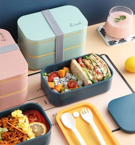 Boîte à lunch double en plastique de style nordique japonais coréen pour l'école, les étudiants, les enfants, les adultes, boîte à bento pour micro-ondes - Product Image 3