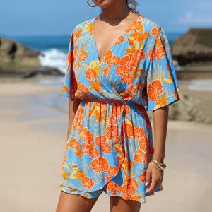 Mono Corto de Manga Corta con Estampado Bohemio de Diseño de Gran Venta, Mono Corto de Rayón Hecho a Medida - Product Image 1