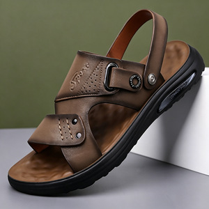 2026 New High Quality Breathable Casual Leather Slippers Outdoor <b>Sandals</b> Men Hiking Safety <b>Elastic</b> Summer Shoes Water EVA Insole - Product Image 4