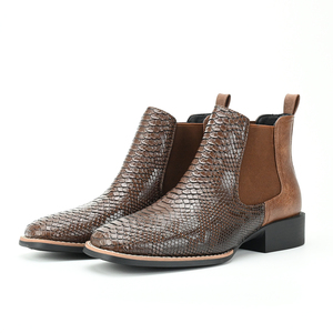 Stivali Chelsea da Uomo in Pelle di Coccodrillo, Stivali Neri a Punta alla Moda, <span class=keywords><strong>Scarpe</strong></span> Eleganti in PU Slip-on <span class=keywords><strong>per</strong></span> Business - Product Image 4
