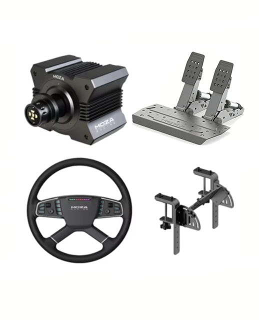 MOZA R5 Truck Bundle 2 Pedal Direct Drive Wheel Base Peak Torque APP Cloud Control With Steering Wheel Pedals Table Clamp