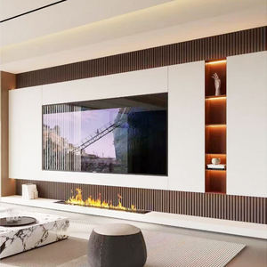 モダンリビングルームエンターテインメントセンターコンソールテーブルブラック<span class=keywords><strong>TV</strong></span>ユニットスタンドキャビネット火の場所LEDライト炎色を変更 - Product Image 1