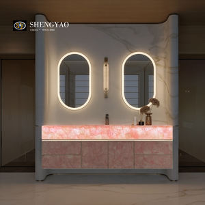 高級バックライトデザイン天然宝石クォーツ半透明石浴室バニティカウンターシンク付き - Product Image 2